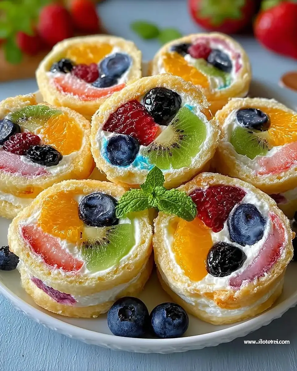 A delicious plate of Cheesecake Fruit Salad Roll Ups