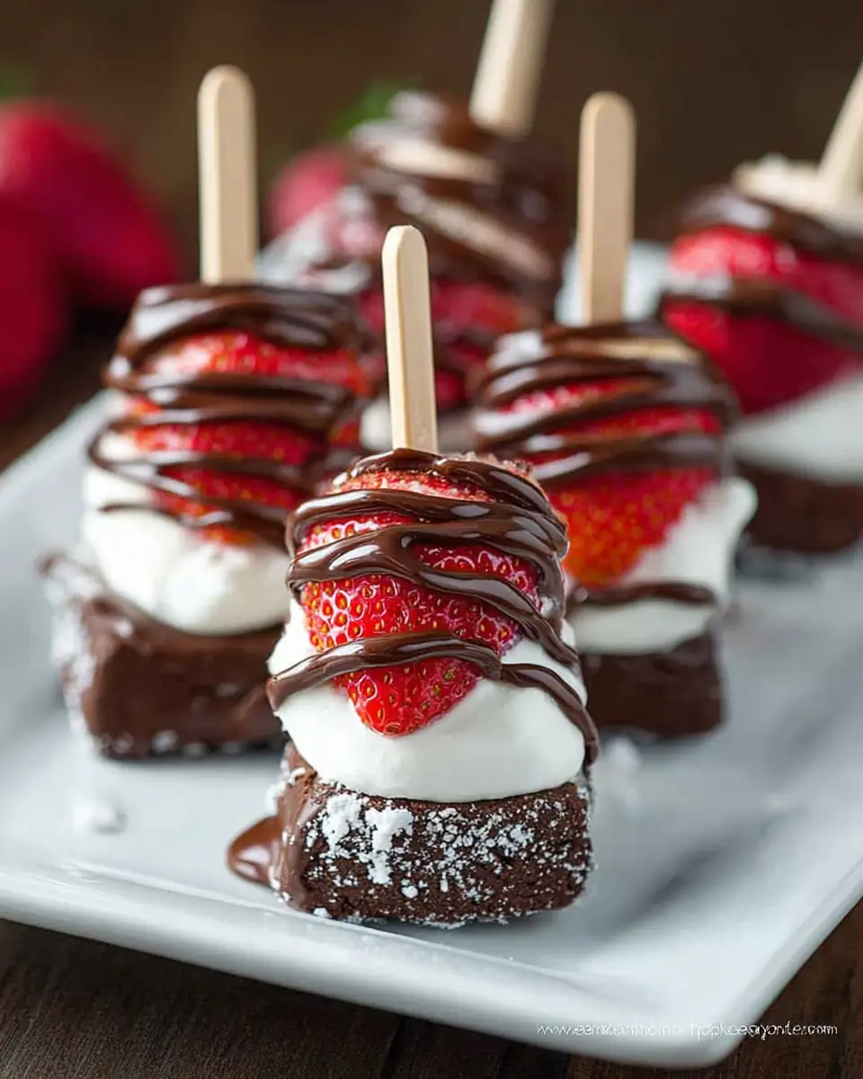 A delicious plate of Chocolate Strawberry Dessert Kabobs