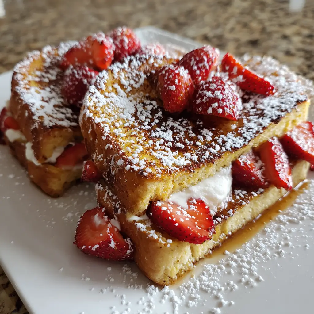 A delicious plate of DELICIOUS COPYCAT IHOP STUFFED FRENCH TOAST RECIPE