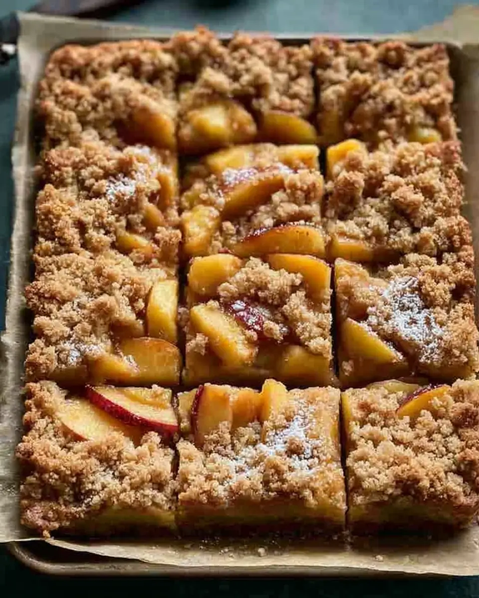 A delicious plate of Easy Peach Crumb Bars Recipe – Buttery Homemade Peach Dessert Bars for Summer Baking