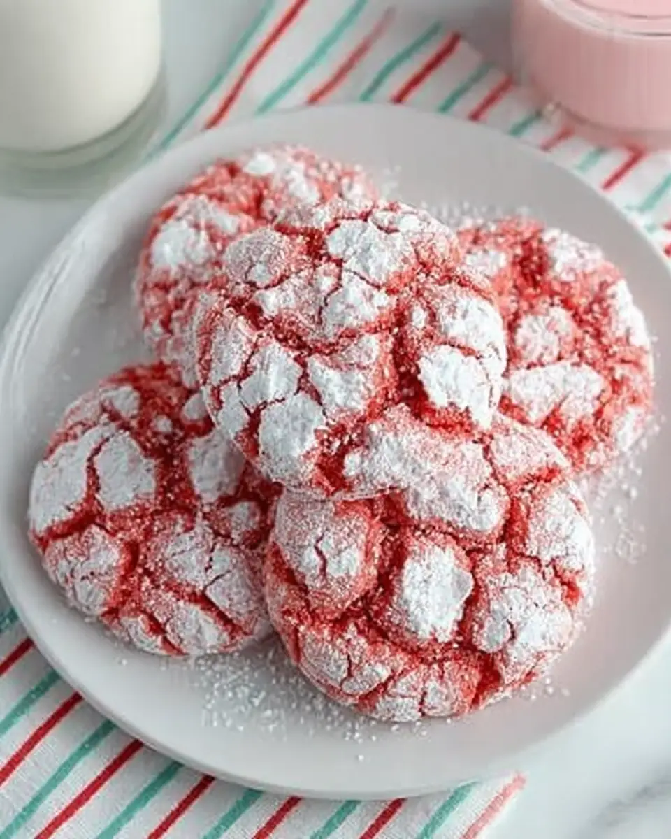 A delicious plate of Easy Strawberry Crinkle Cookies with Cake Mix
