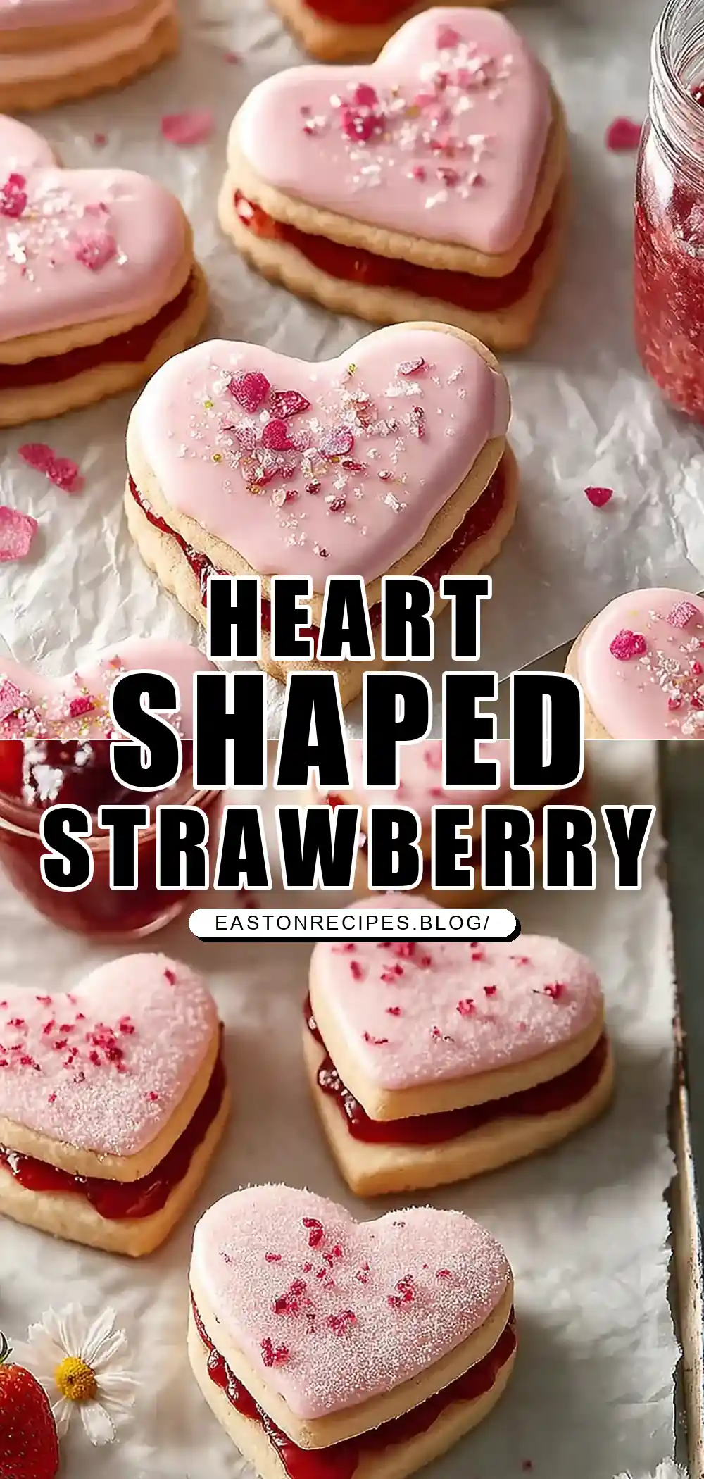 Filled Heart-Shaped Strawberry Shortbread Cookies