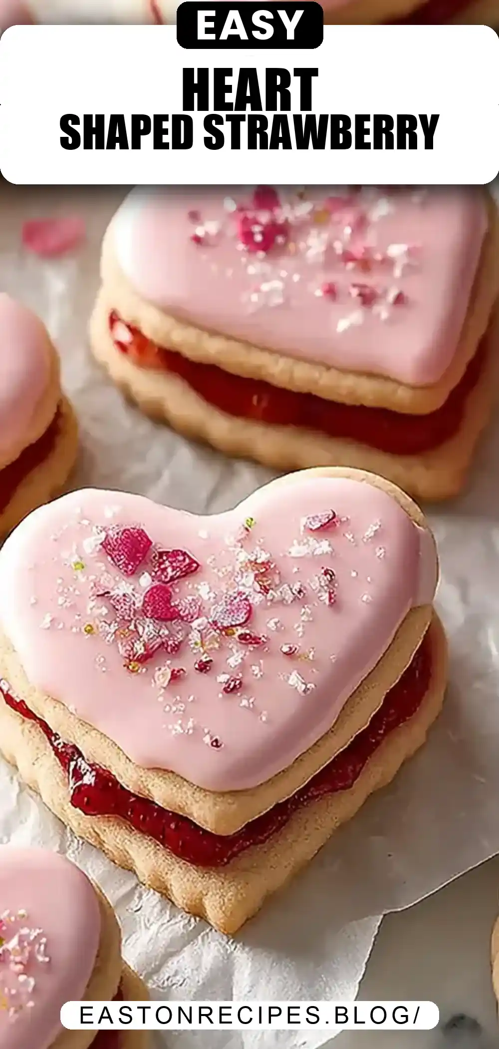 Filled Heart-Shaped Strawberry Shortbread Cookies