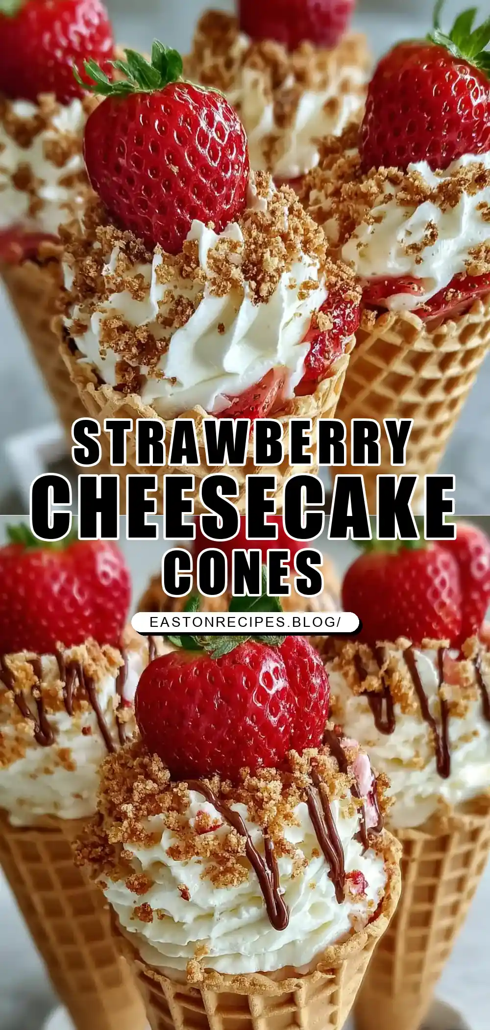 STRAWBERRY CRUNCH CHEESECAKE CONES