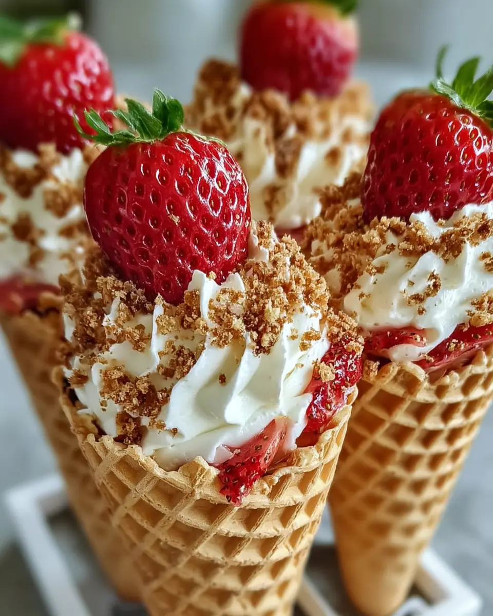 STRAWBERRY CRUNCH CHEESECAKE CONES